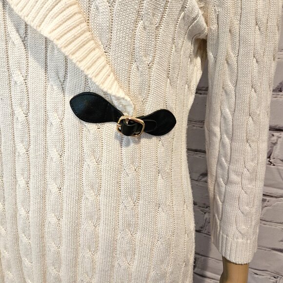 ELLEN TRACY - Classic ivory cable knit sweater dress with buckle detail - Picture 8 of 9